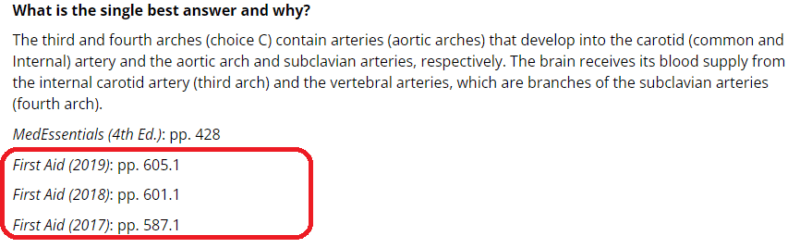 Shows First Aid page reference at the end of a Kaplan QBank question.